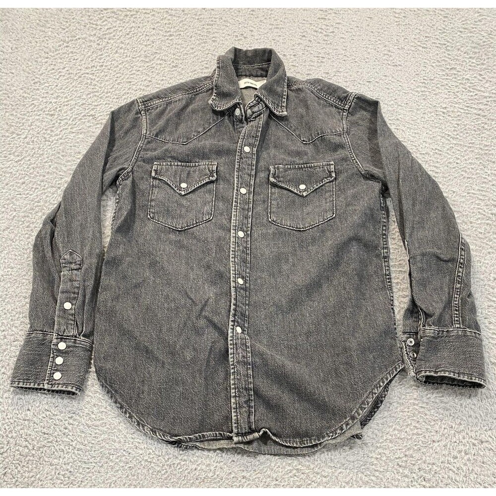 Buck Mason Shirt Mens XS Gray Denim Pearl Snap Western Long Sleeve Casual